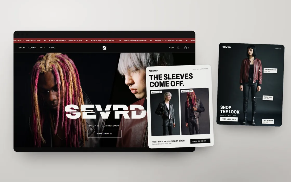 Concept build for SEVRD: the store page with two of its Meta ads