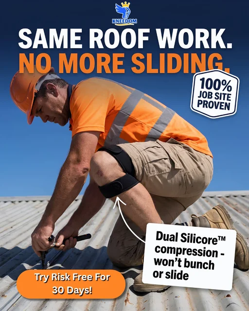 Kneedom ad: Same roof work. No more sliding.