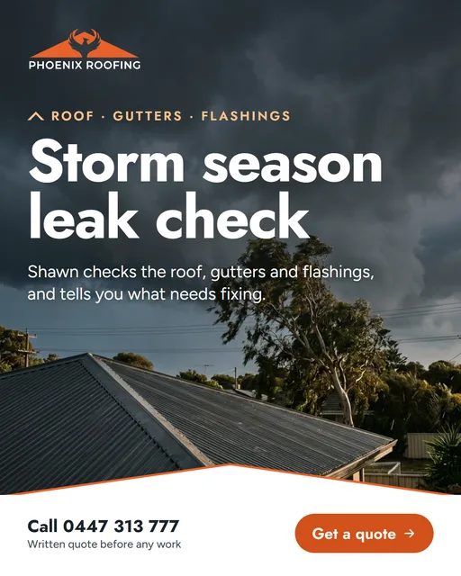 Phoenix Roofing ad: Storm season leak check