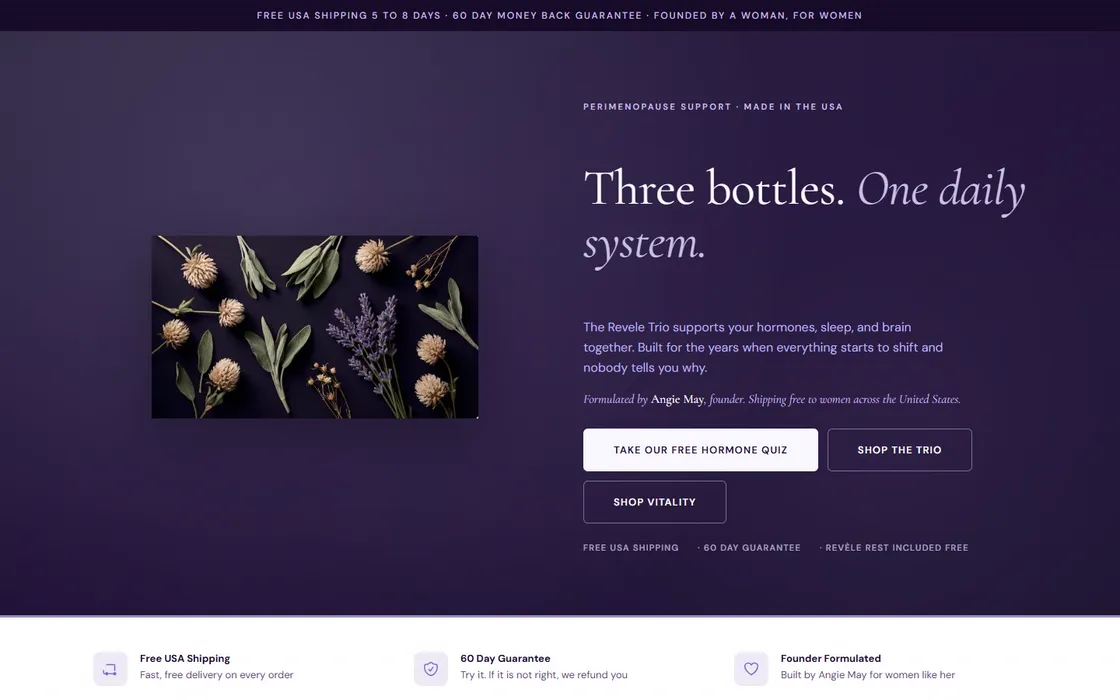 The Hermonise home page: Three bottles. One daily system.